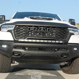 RAM RHO FOG light kit installed on 2025+ RAM 1500 with black powder-coated bracket and factory bolt-on fit