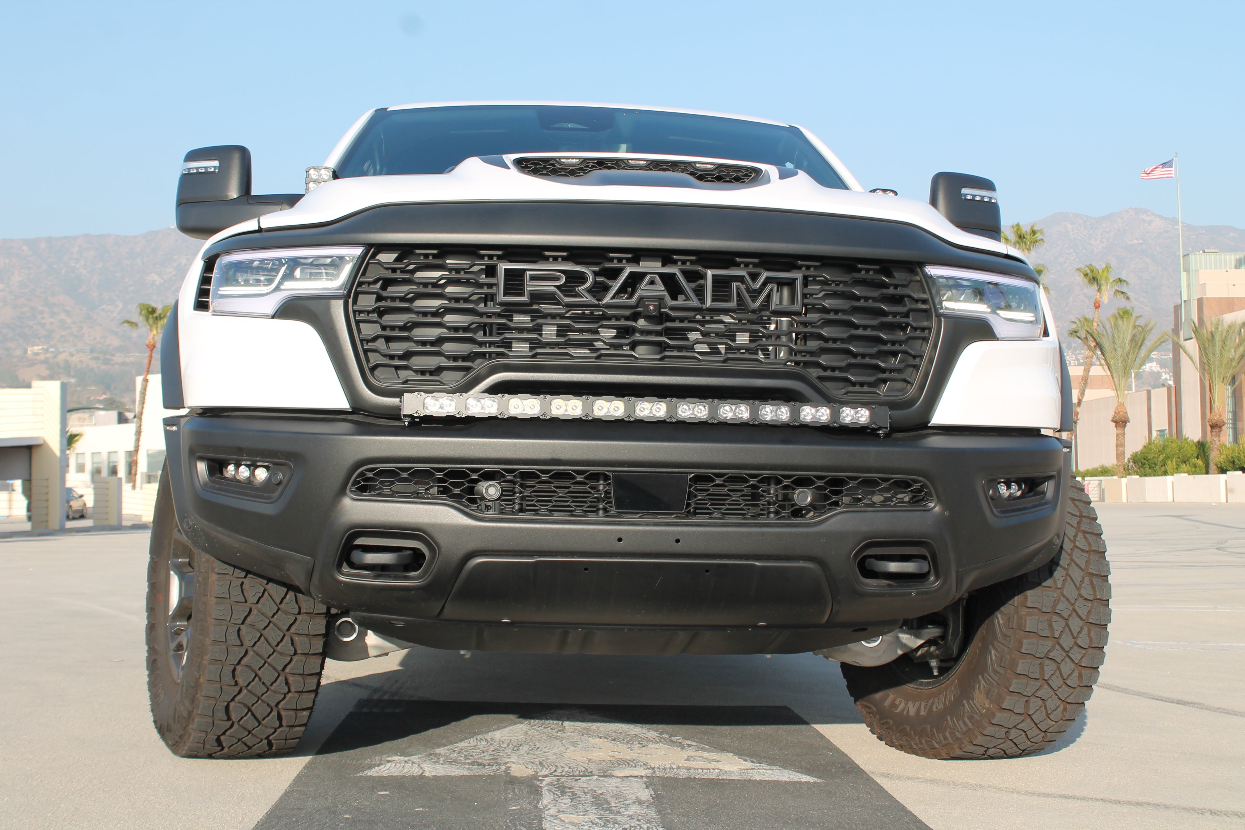 RAM RHO FOG Light Kit 2025+ for RAM 1500 RHO model replaces factory fog lights, bolt-on kit with black powder-coated bracket, no drilling