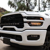 2025+ RAM 2500 light bar 40in PRO curved LED installed on white RAM 2500 truck front grille