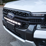 Close-up of the 30-inch PRO LED light bar bolted into a Ford Ranger front grille