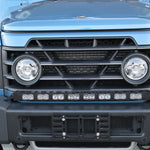2024+ Ineos Grenadier front corner with halo headlight and 30in black light bar at the bumper