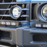 Close-up of the Ineos Grenadier XL light bar kit unlit, showing TIR LED cubes where the 30in and 12in bars meet