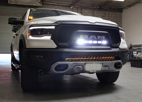 white 2020 ram 1500 rebel with light bar for off roading m&R automotive