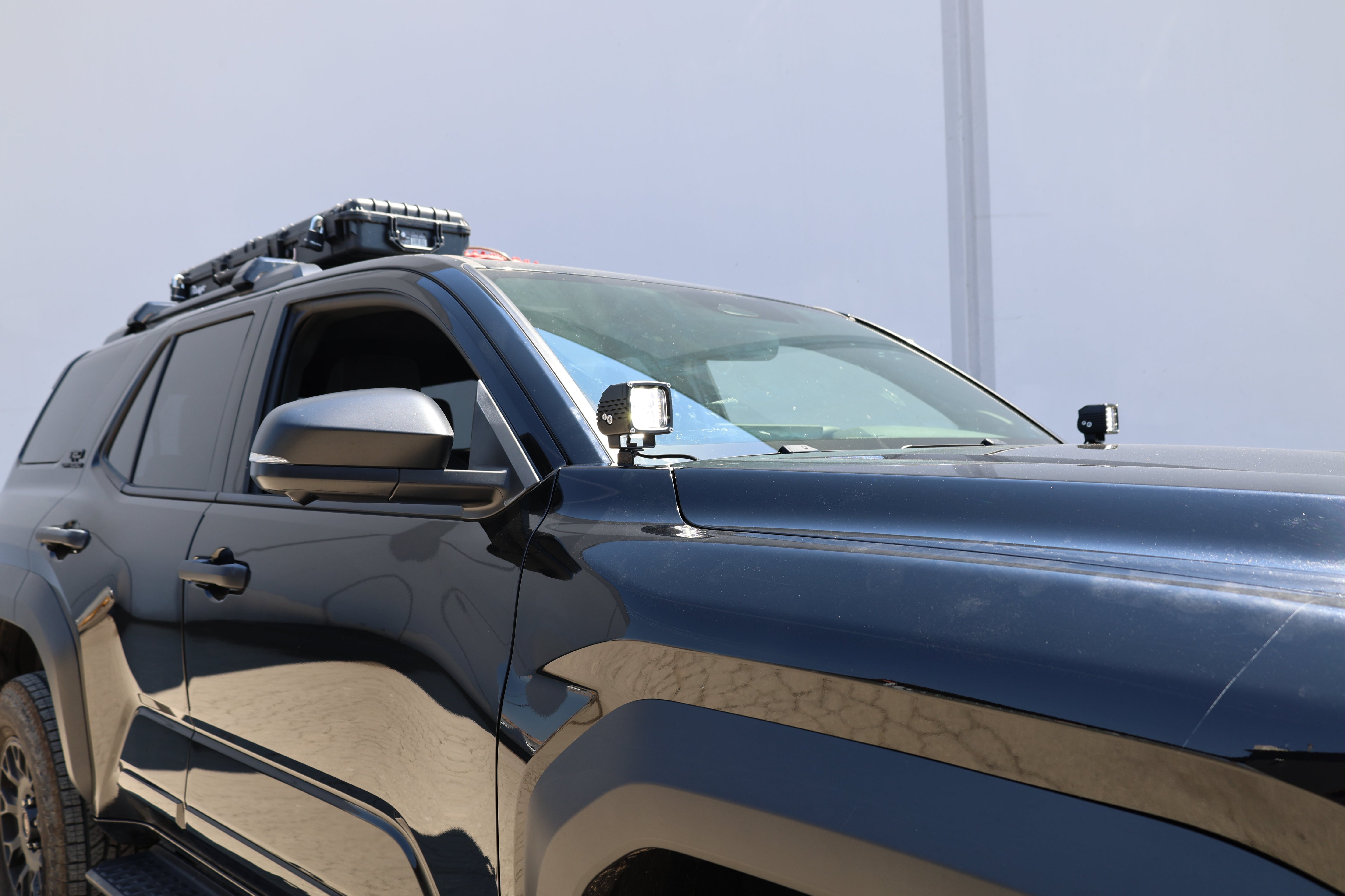 4Runner Ditch lights dual color mounted on 2025 Toyota 4Runner hood for added off-road visibility