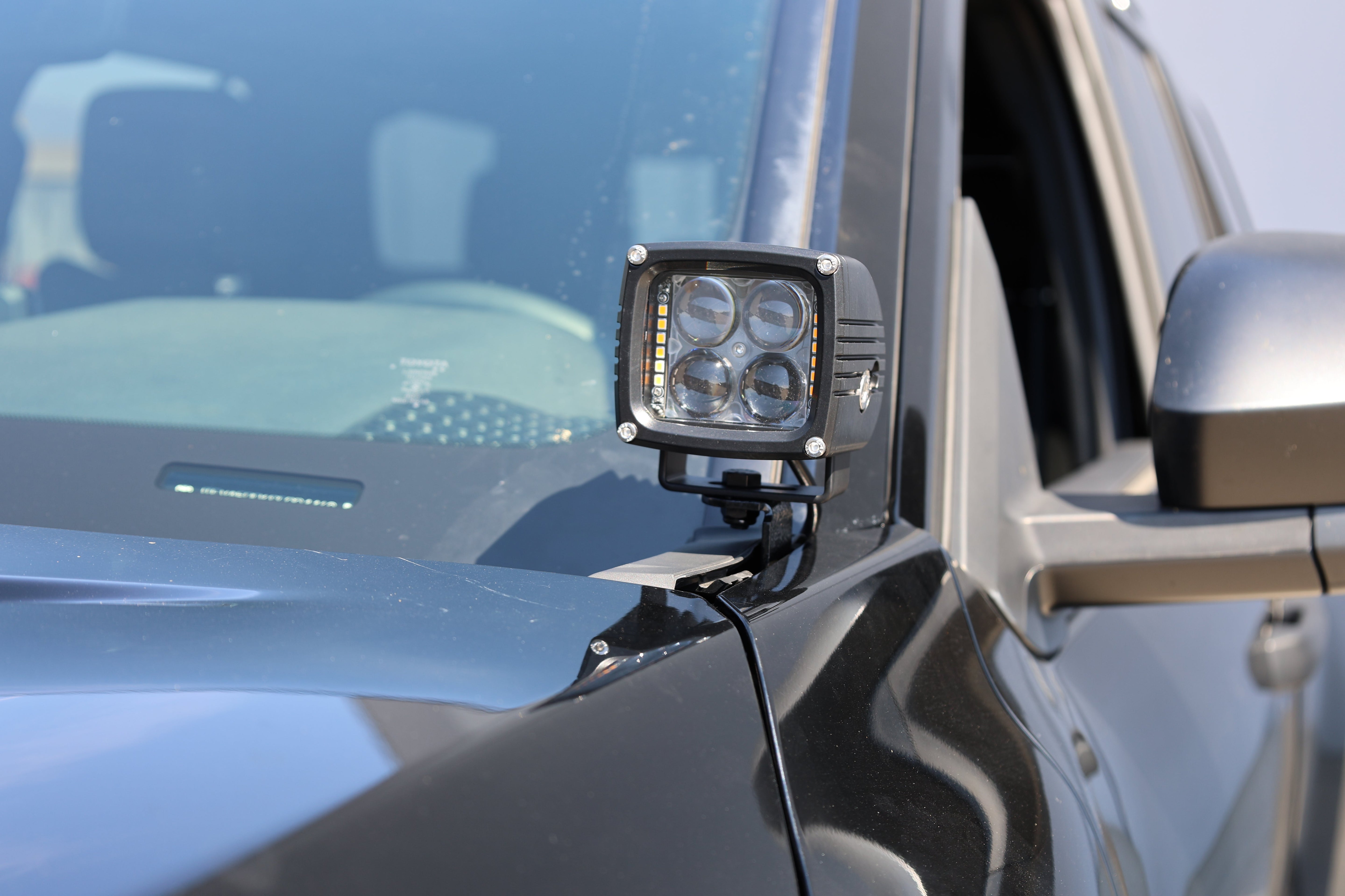 4Runner Ditch lights dual color LED ditch light mounted on 2025 Toyota 4Runner hood for improved off-road visibility