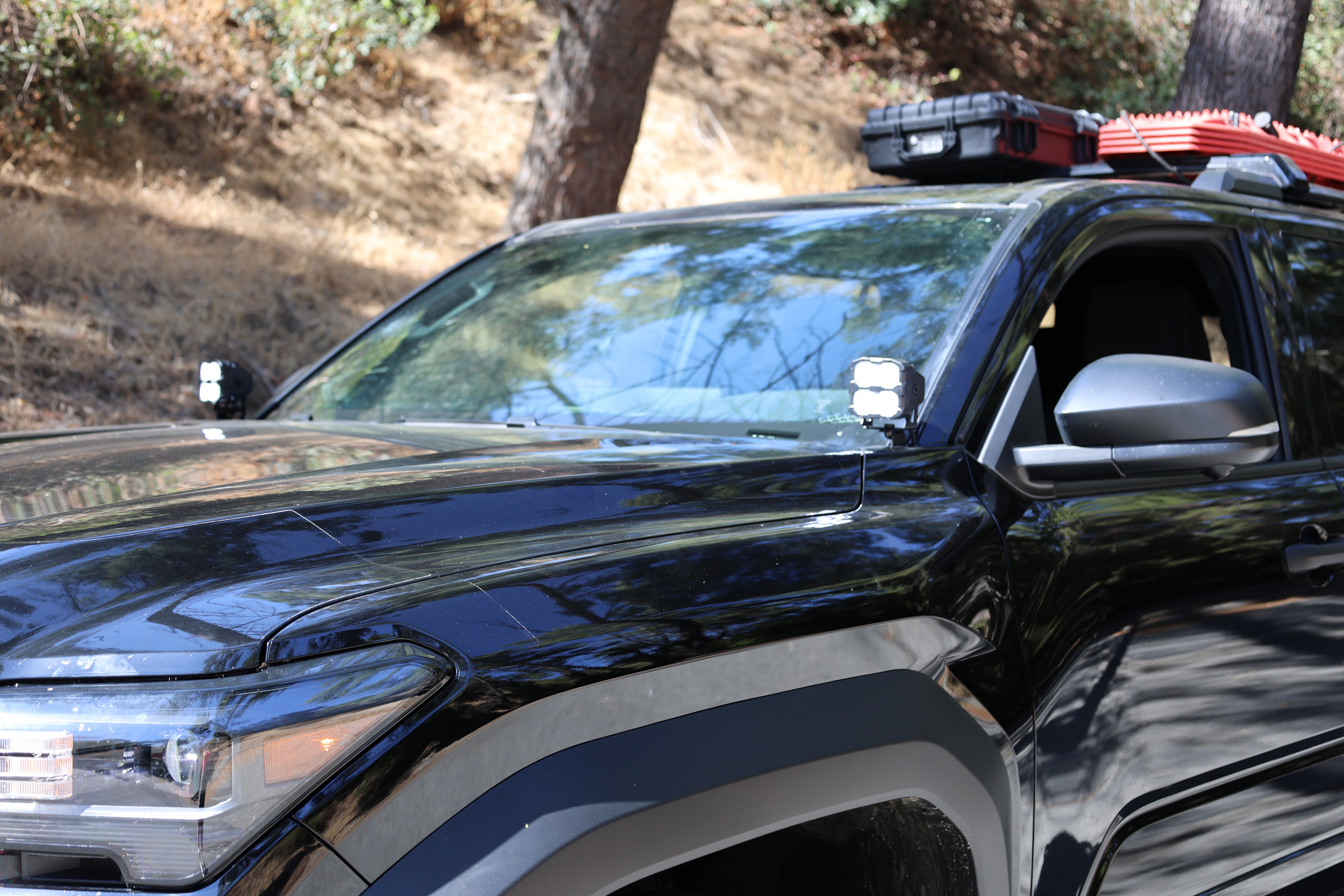 4Runner Ditch lights PRO dual color mounted on 2025 Toyota 4Runner driver side for off-road visibility