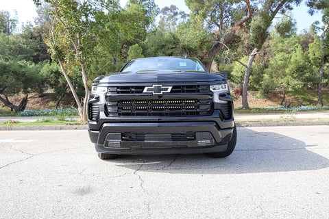 black chevrolet silverado 1500 off road light bar front grille