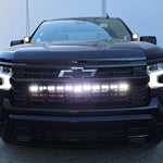 Silverado 1500 ditch lights dual color LED front view on 2022 Chevrolet Silverado 1500 truck