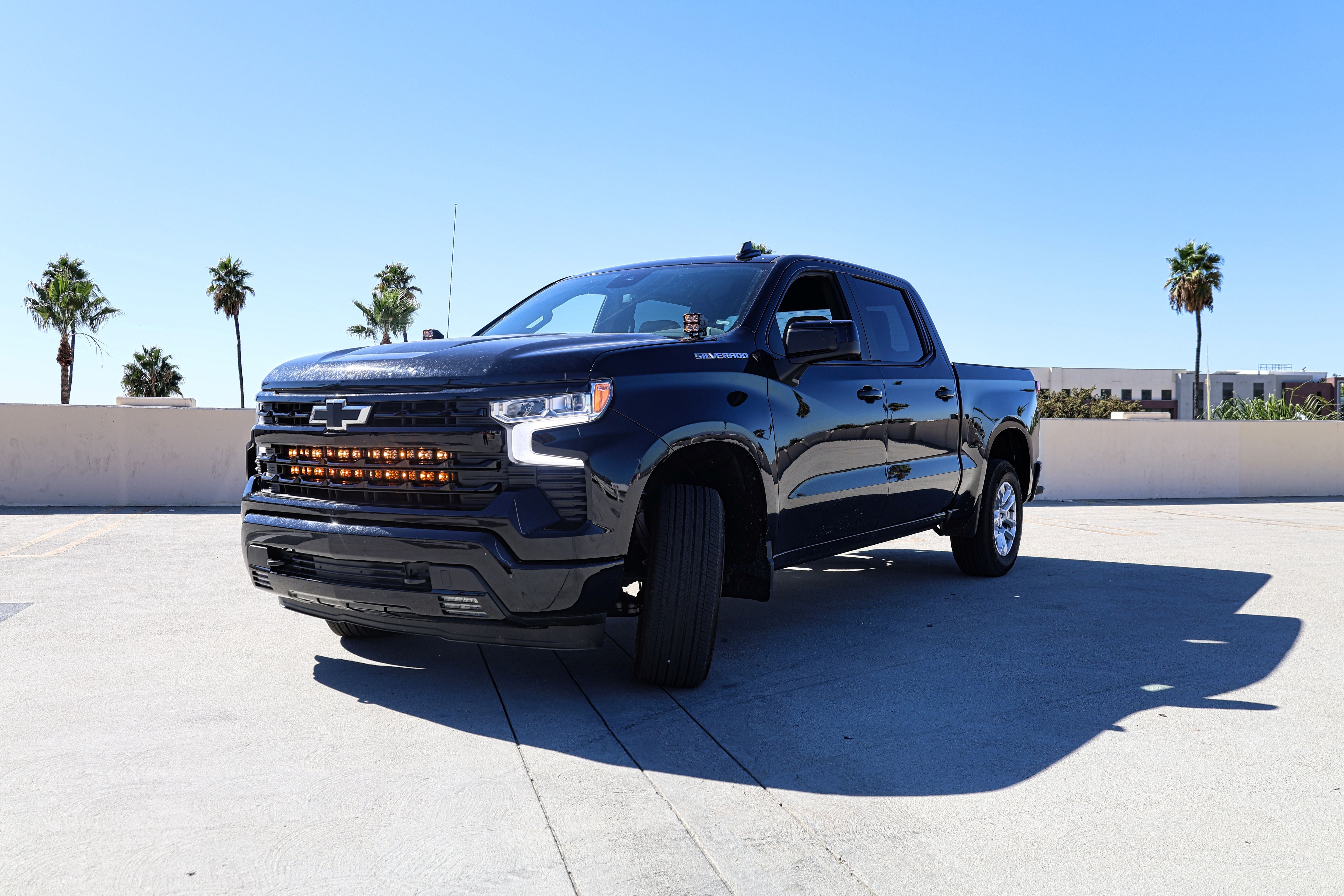 2022 Chevrolet Silverado 1500 with Silverado 1500 ditch lights PRO dual color LED ditch lights installed front view
