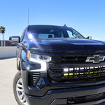 Silverado 1500 ditch lights PRO dual color LED installed on 2022+ Chevrolet Silverado 1500 front bumper and grille