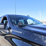 Silverado 1500 ditch lights PRO dual color LED ditch light pods mounted on 2022+ Chevy Silverado 1500 truck hood