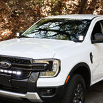 White Ford Ranger with hood-mounted LED Ditch Lights PRO installed, low-profile pods