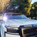 White 2025+ Nissan Frontier with LED ditch lights, front view
