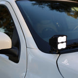2025+ Nissan Frontier Ditch Lights PRO mounted on vehicle, showcasing bright white LEDs and amber DRL for enhanced visibility.
