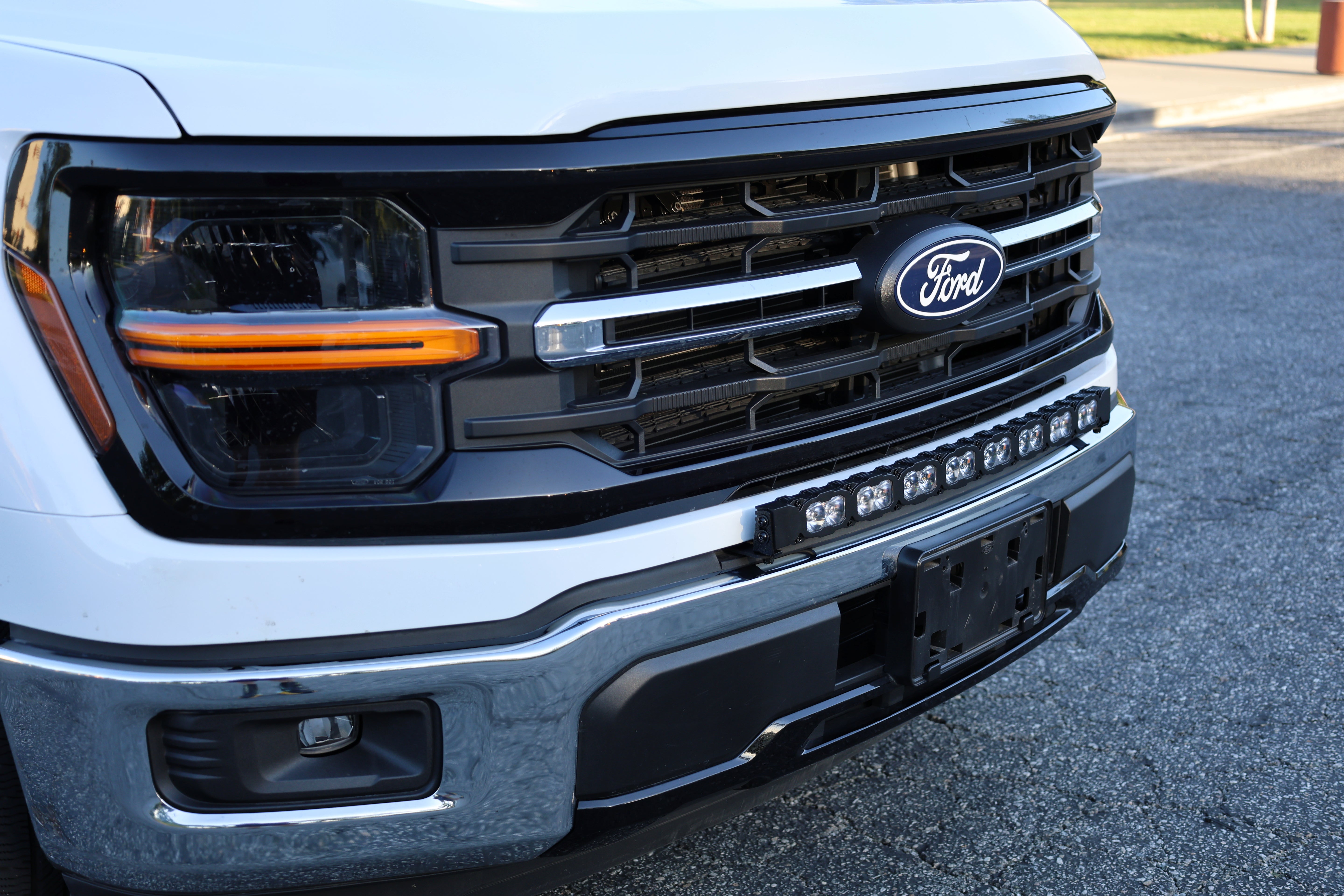2024+ Ford F150 LightBar mounted on non-modular bumper, enhancing front visibility and style.