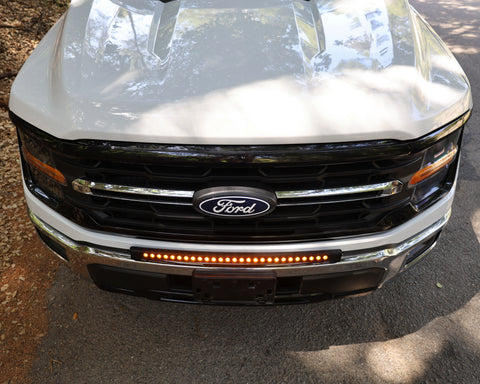 2024+ Ford F150 LightBar installed on the front grille of a Ford F150 truck, showcasing its sleek design.