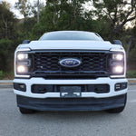 Front view of a 2023 Ford Super Duty F250 with fog lights, showcasing Ford Super Duty Fog Lights.