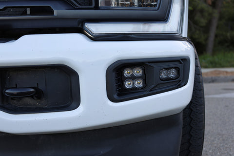 Close-up of Ford Super Duty Fog Lights on a 2023+ Ford F250/F350/F450 vehicle, showcasing design and features.