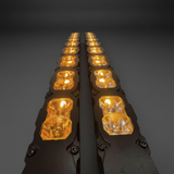 Macro detail of M&R Automotive PRO LED light bar lenses with amber DRL backglow illuminated