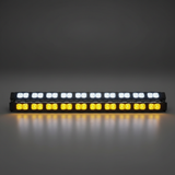 M&R Automotive 30in PRO LED light bar front view with white main beam and amber DRL backglow both lit