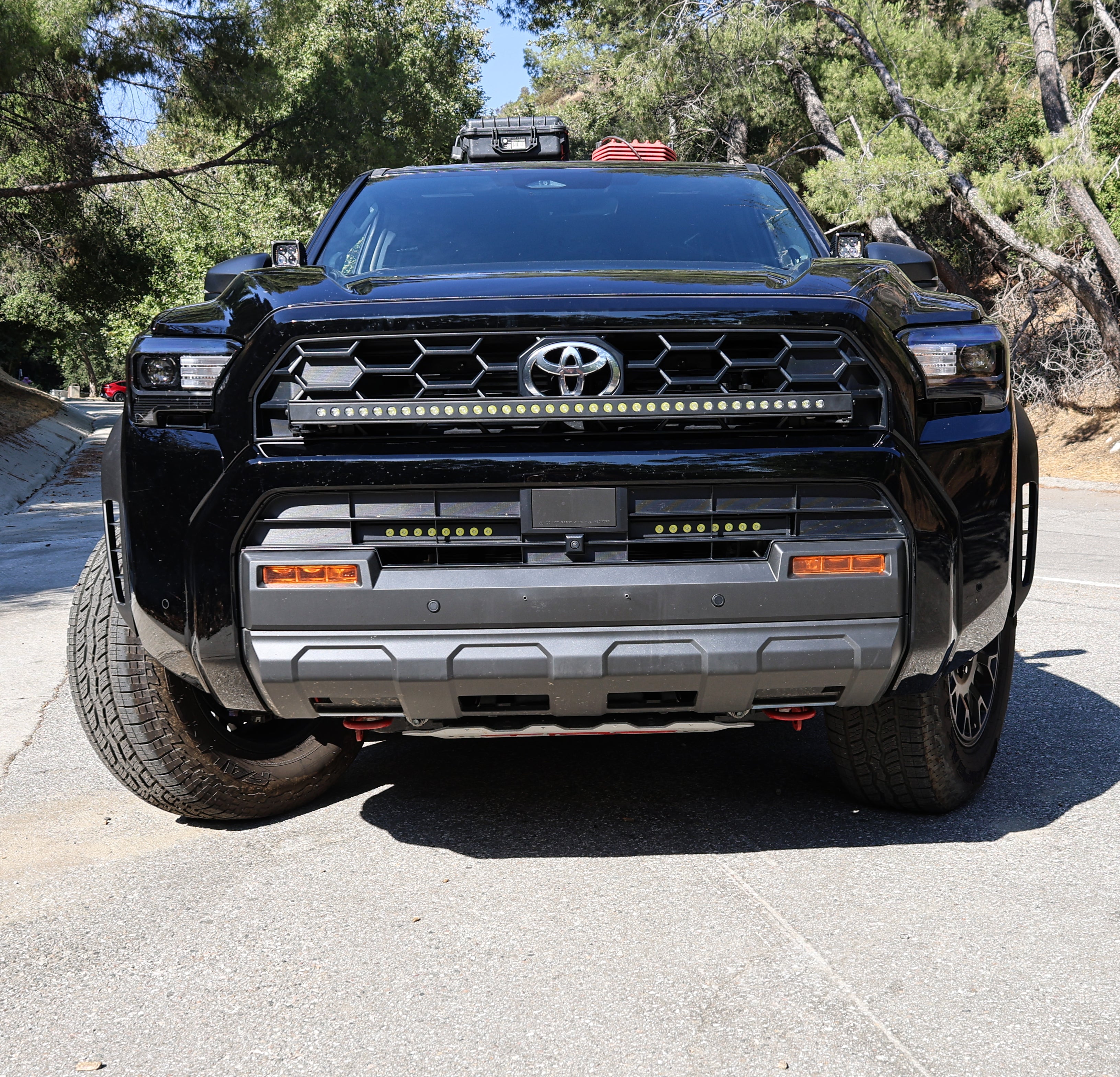 4Runner Light Bars on 2025 Toyota 4Runner front bumper with slim 11in LED light bars installed for off-road lighting