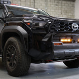 4Runner Light Bars installed on black 2025 Toyota 4Runner front bumper with amber LED light bars illuminated