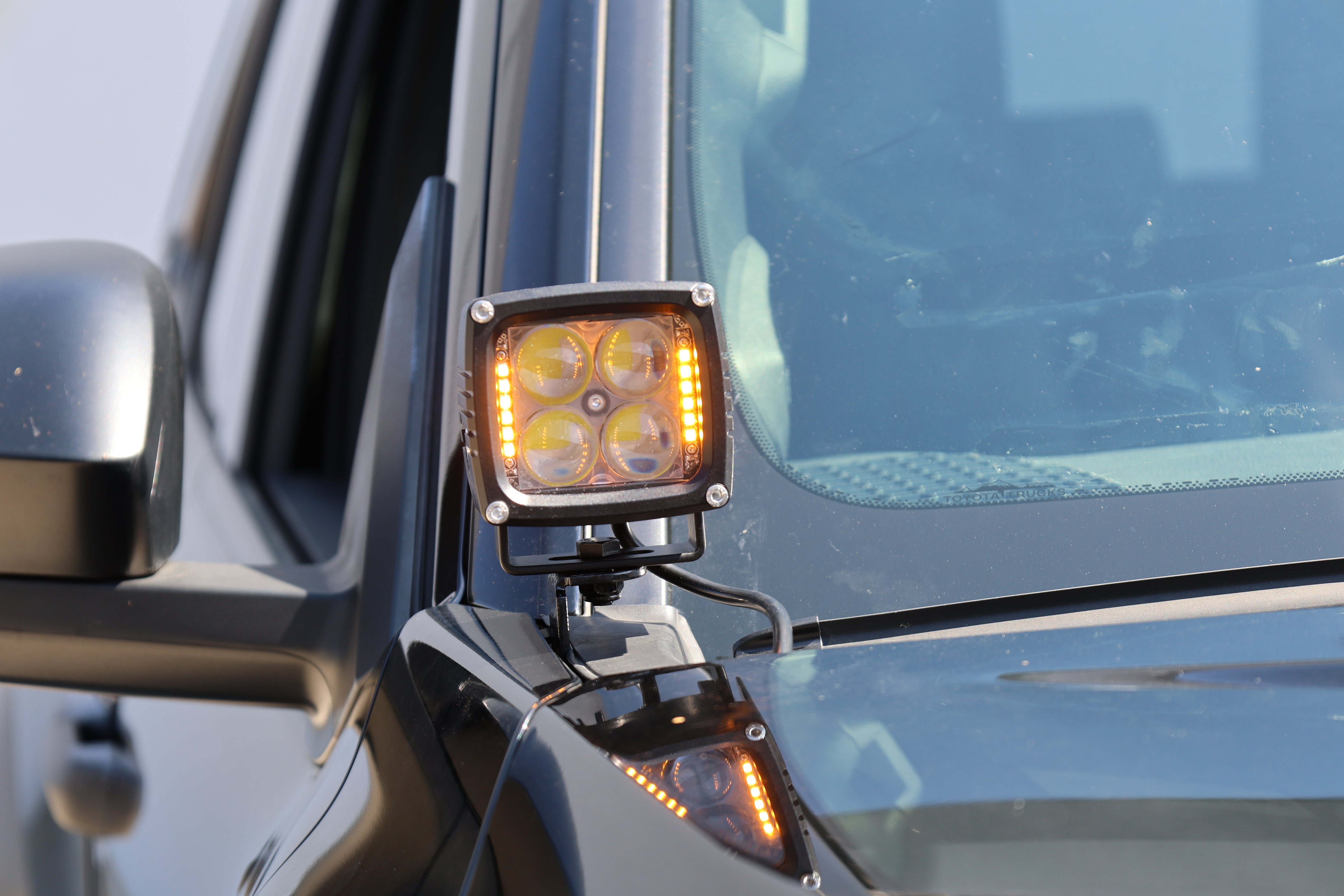 4Runner Ditch lights dual color LED ditch light mounted on 2025 Toyota 4Runner driver side mirror area