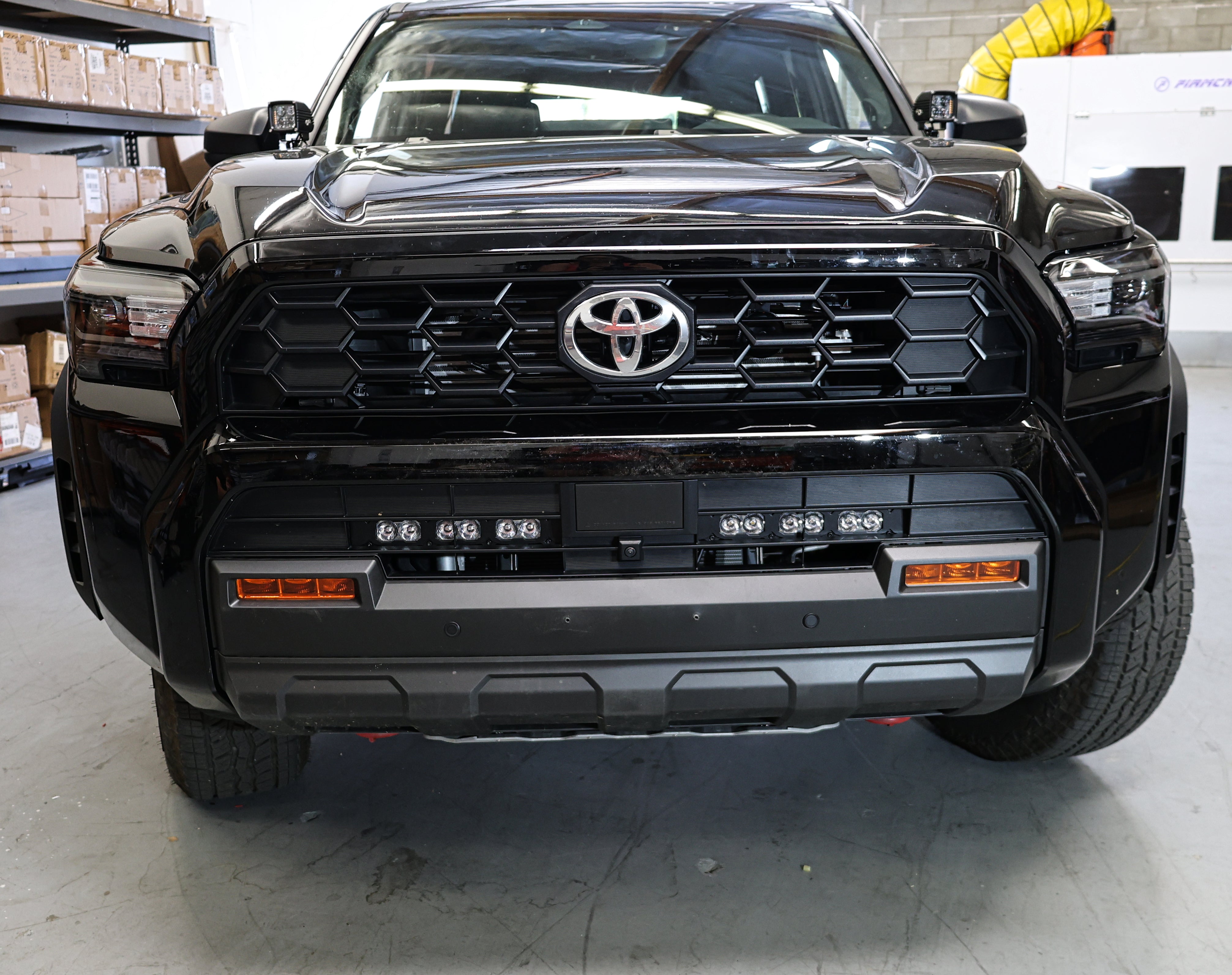 4Runner Light Bars installed on front bumper of black 2025 Toyota 4Runner with dual 11in PRO LED light bars