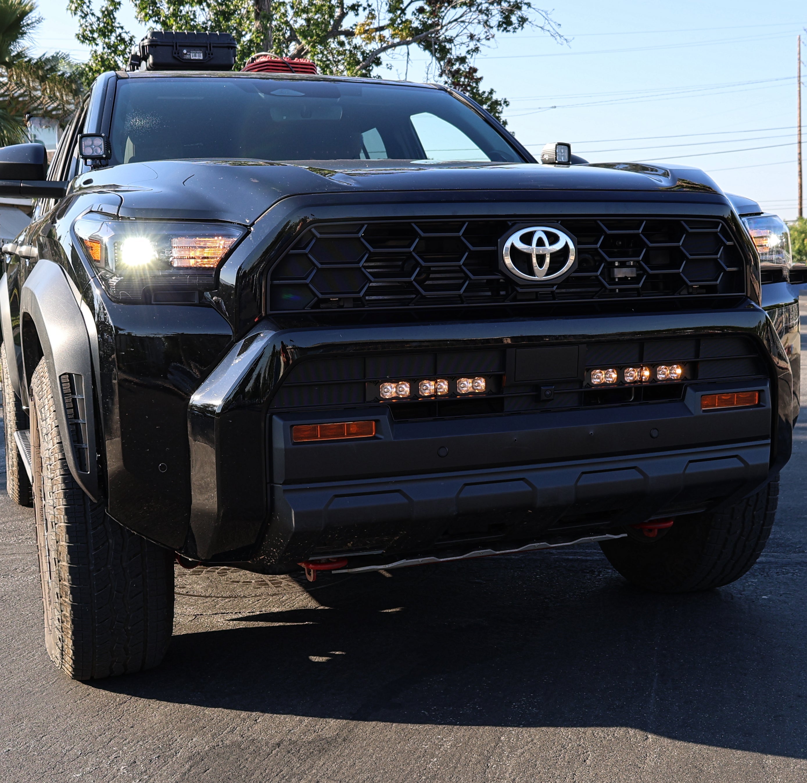 4Runner Light Bars installed on black 2025 Toyota 4Runner front bumper with dual 11in PRO LED light bars