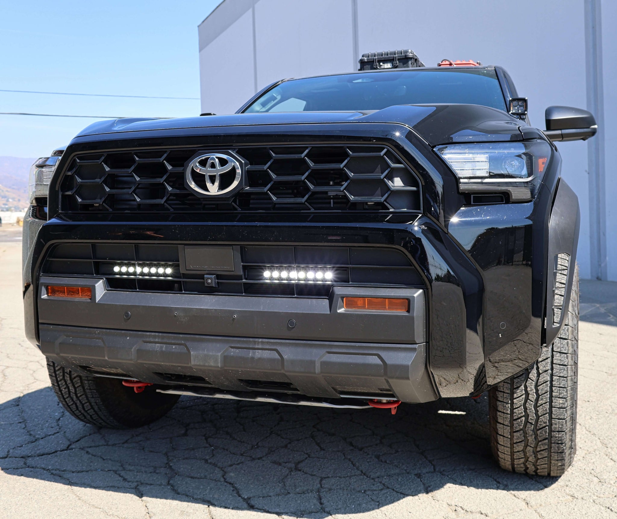 4Runner Light Bars installed on black 2025 Toyota 4Runner front bumper with dual 11in slim LED light bars