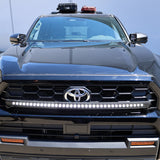 4Runner Ditch lights mounted on front of 2025 Toyota 4Runner with LED bar and dual color amber DRL backglow