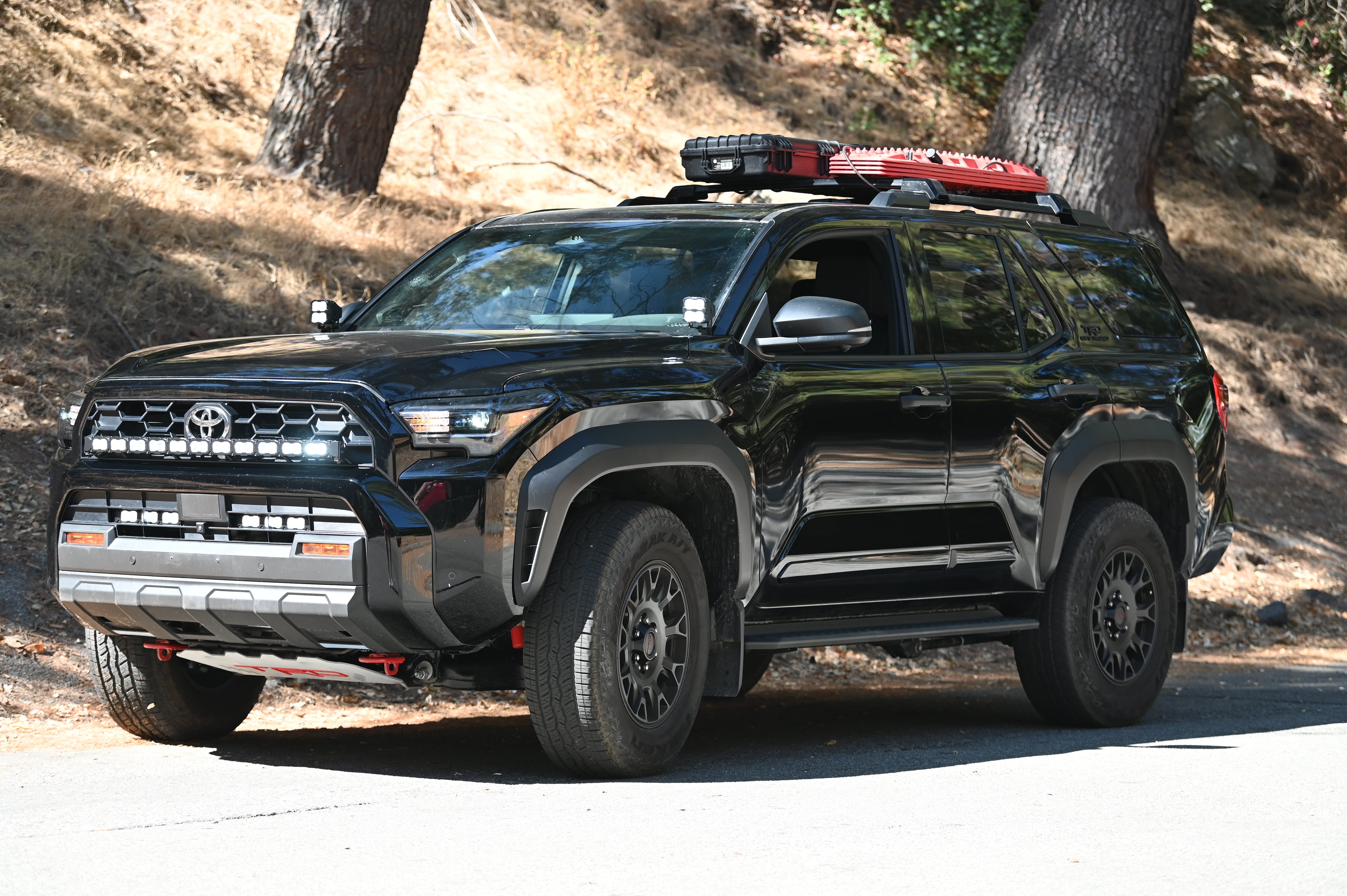 4Runner Ditch lights on black 2025 Toyota 4Runner PRO with dual color white and amber DRL ditch light kit installed