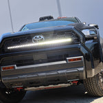 4Runner Ditch lights on 2025 Toyota 4Runner with dual color LED light bar and amber DRL backglow installed on front bumper