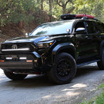 4Runner Light Bars installed on black 2025 Toyota 4Runner with 11in slim LED light bars on front bumper