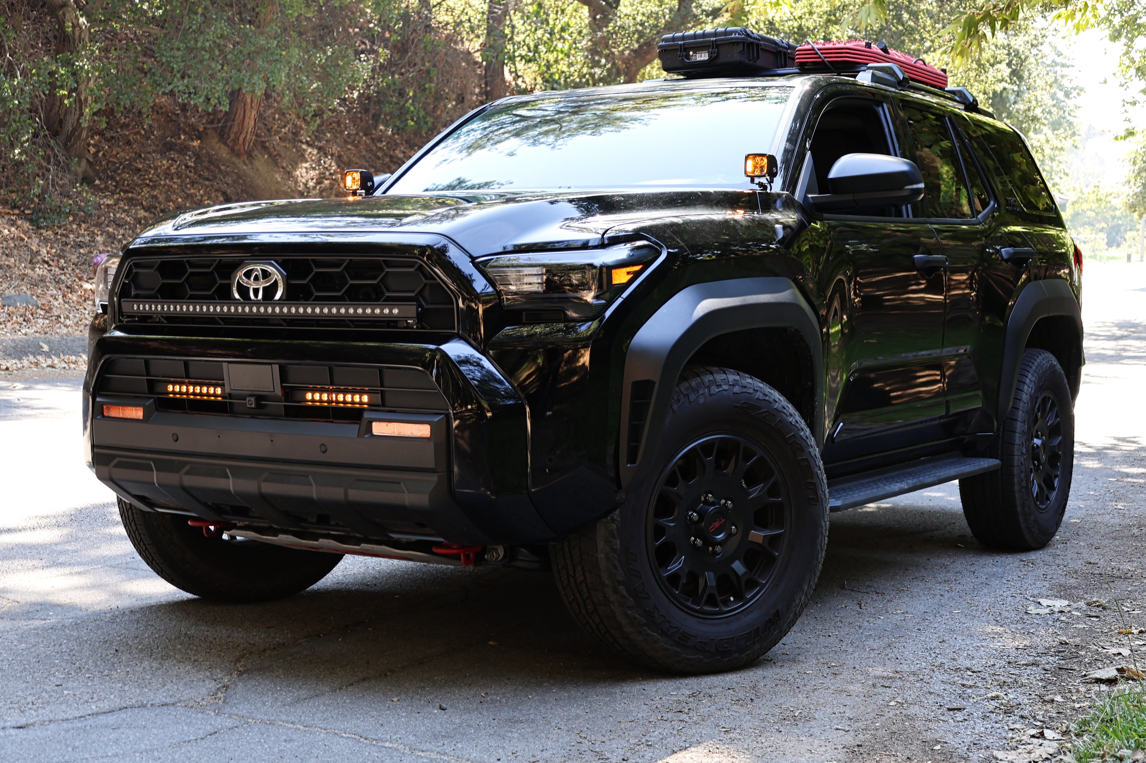 4Runner Light Bars installed on black 2025 Toyota 4Runner with dual 11in slim LED light bars on front bumper