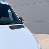 2019+ Mercedes Sprinter ditch light pod lit at the base of the passenger mirror, hood opens freely