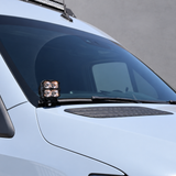 2019+ Mercedes Sprinter Ditch Lights PRO pod at the mirror base beside the windshield, three-quarter view
