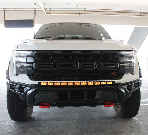 F150 Raptor Modular Bumper 40in Light Bar on 2024-2026 Ford Raptor Gen 3 Refresh front view with curved LED light bar