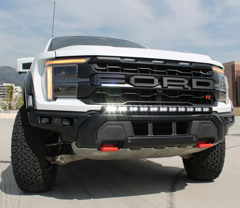 F150 Raptor Modular Bumper 40in Light Bar - Ford Raptor Gen 3 Refresh PRO front view with 40in curved LED light bar built into rugged bumper