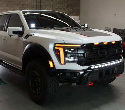 F150 Raptor Modular Bumper 40in Light Bar on 2024 Ford F-150 Raptor Gen 3 Refresh with curved LED light bar PRO