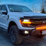 F150 Tremor Modular Bumper 40in Light Bar - PRO installed on white Ford F-150 Tremor with modular bumper, curved LED light bar, built-in look, no grille removal