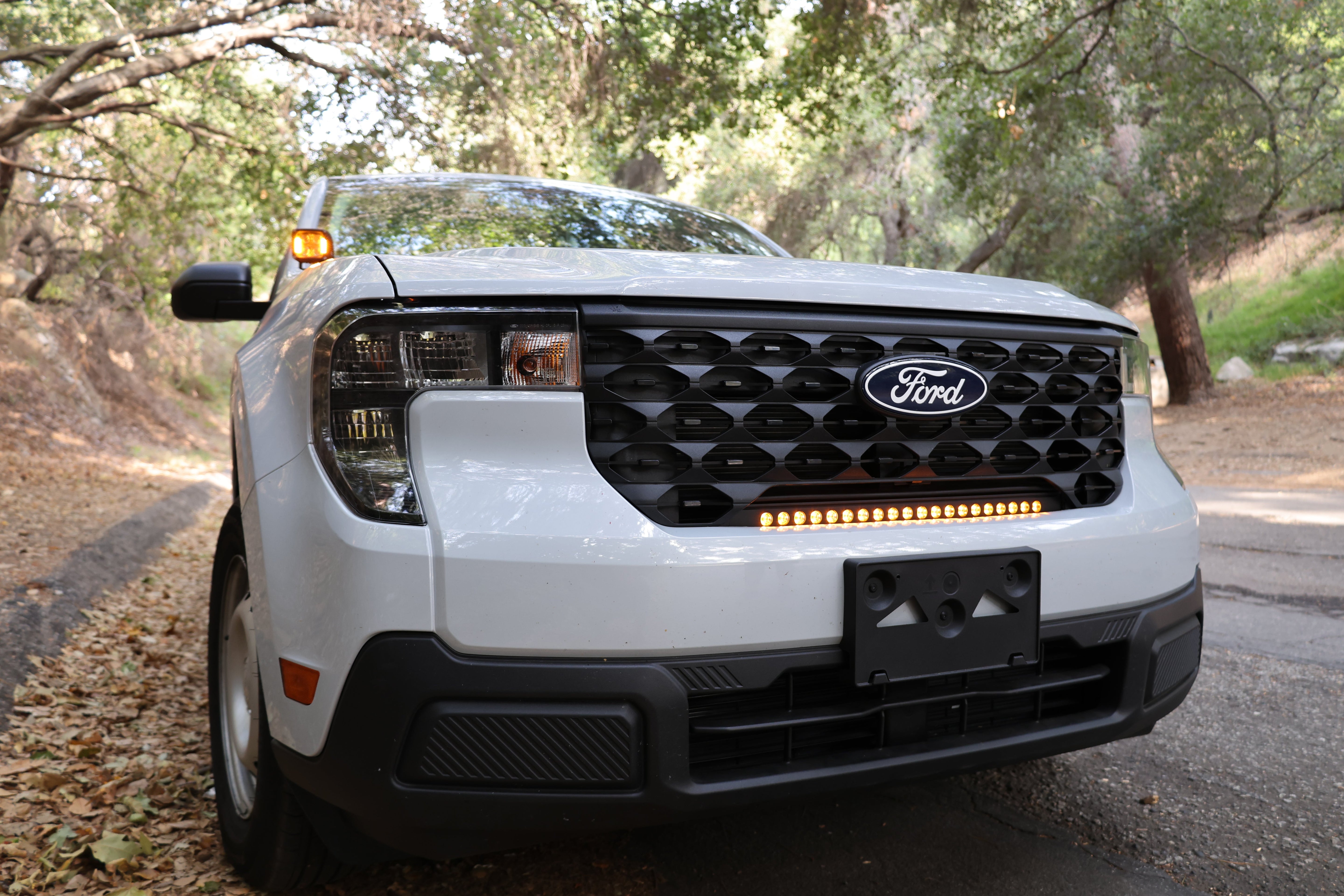 ford maverick light bar 23in on 2025 Ford Maverick front grille, slim curved LED light bar installed with bolt-on brackets