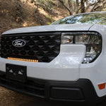 ford maverick light bar 23in installed on 2025 Ford Maverick front grille, slim curved LED light bar with black powder-coated bracket