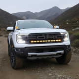 2024+ Ford Ranger Raptor 40in PRO LED light bar, close-up of grille mount