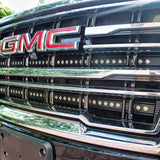 GMC Yukon 2021-24 Single 40in Light Bar - SLIM installed below GMC logo on vehicle grille.