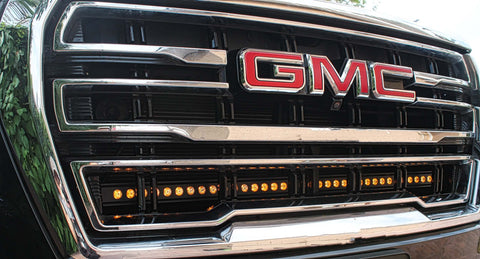 GMC Yukon 2021-24 Single 40in Light Bar installed under GMC logo in grille.