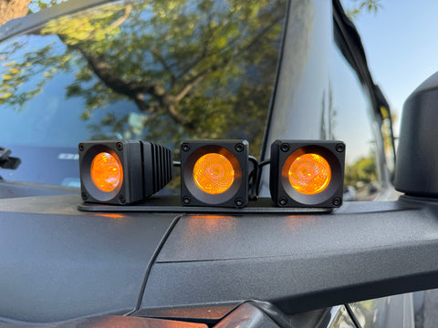 front view of amber ditch lights 3 pods on driver side ford bronco