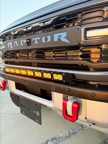 side view ford bronco raptor bumper and grille with led light bar amber