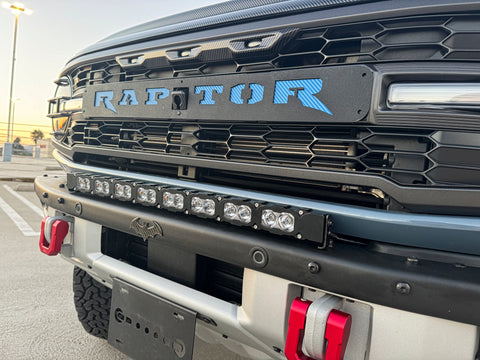 upclose view bronco raptor bumper and grille with led light bar 