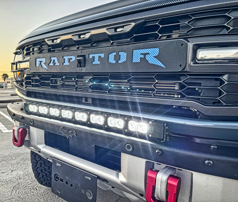 side view ford bronco raptor bumper and grille with led light bar white 